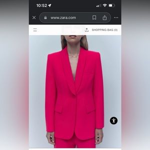 NWT Zara Hot Pink Two Piece Set Blazer and Trousers Suit, size large